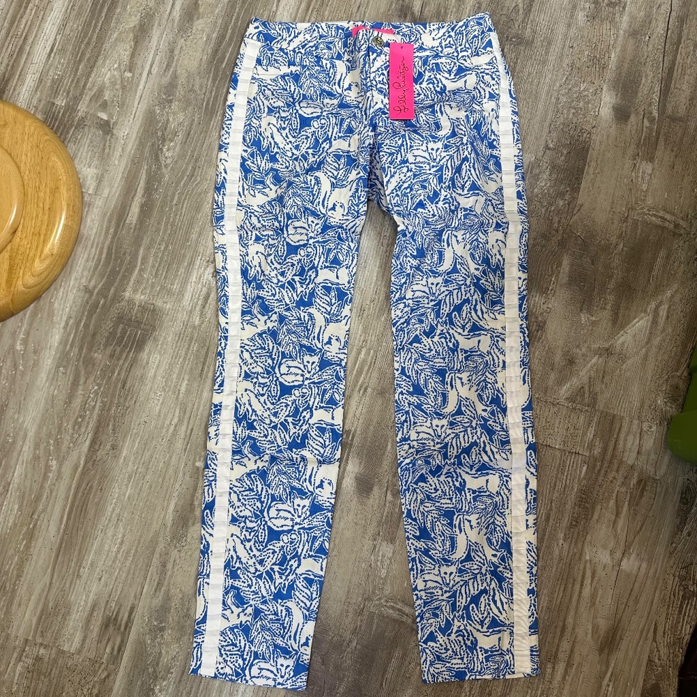 Lilly Pulitzer Kelly Skinny‎ Ankle Dress Pants Coastal Blue White Fancy Feet